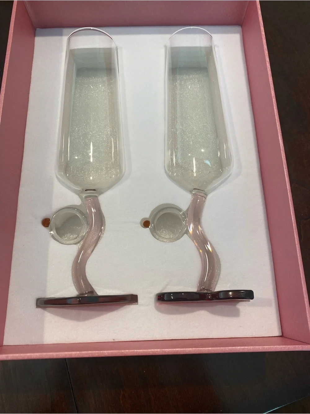 Heart Base Red Wine Glasses with Pink Stems - Set of 2